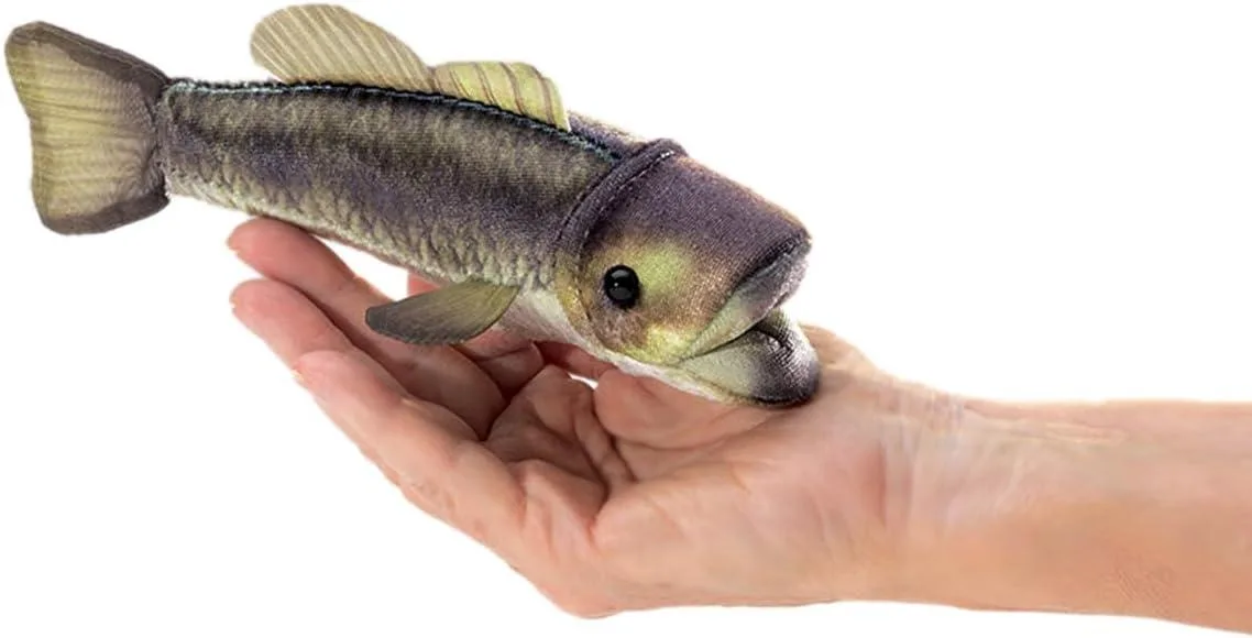 Folkmanis Puppets Folkmanis Mini Largemouth Bass Finger Puppet stuffed fish 7 x 2 x 2 inches — product photo