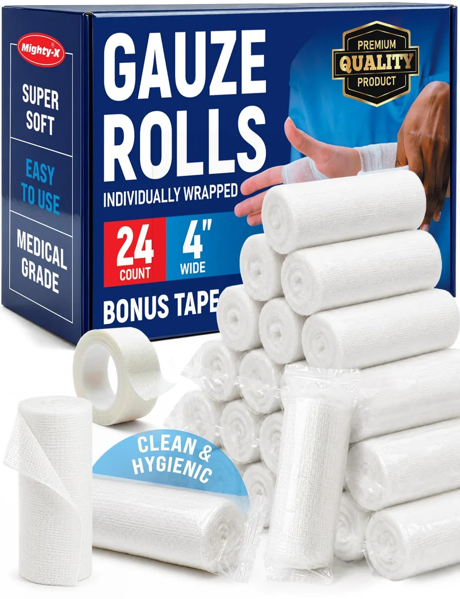 Twenty-four white elastic gauze rolls individually wrapped
