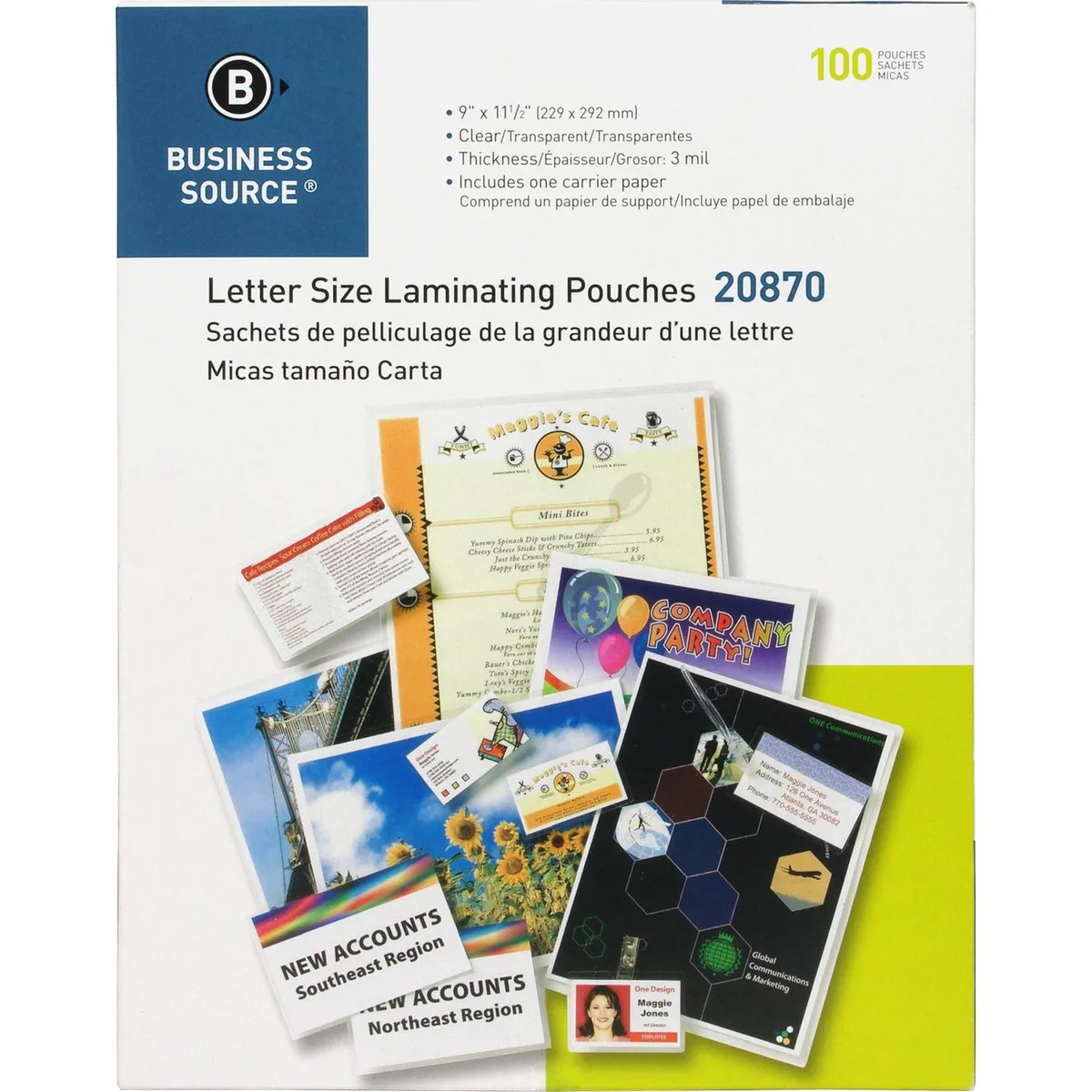Business Source Business Source 20870 Laminating Pouches 100 Box 3Mil 9x11 — product photo