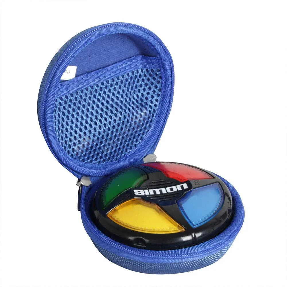 Blue EVA hard travel case with zipper and shoulder strap, fits Simon Micro Series game