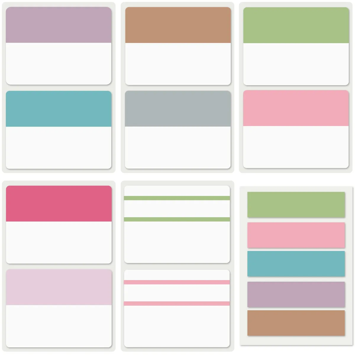 Pack of 300 small square sticky tabs in pastel macaron colours, 2 inch and 0.5 inch sizes
