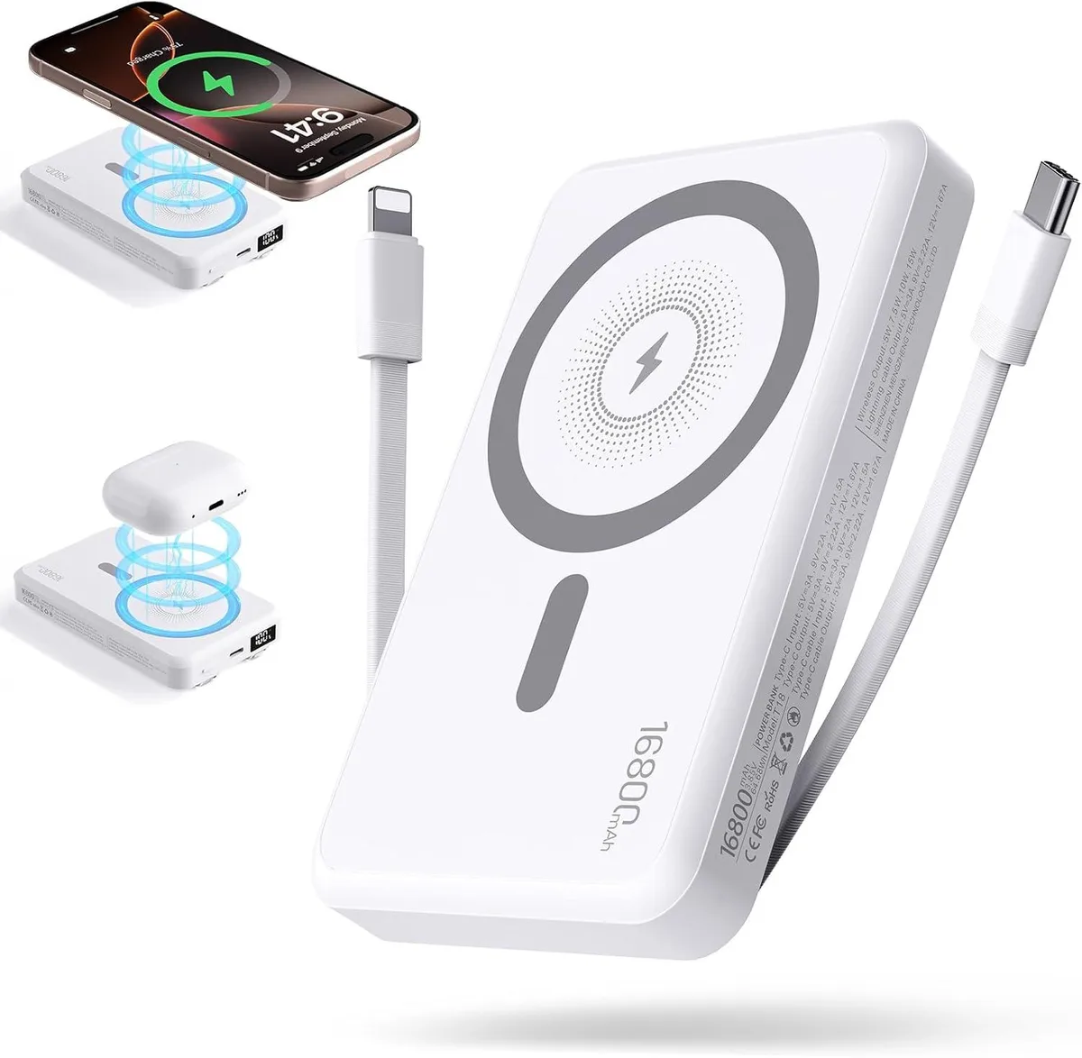 WOOJONG WOOJONG 16800mAh Magnetic Wireless Power Bank White — product photo