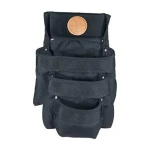 Black Cordura nylon tool pouch with three open-top pockets and belt slot, 11 inches deep