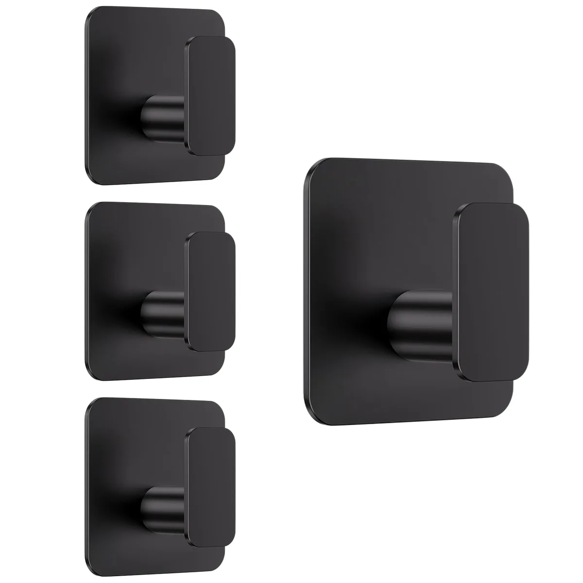 Four black 304 stainless steel adhesive hooks with frosted finish and .71 inch anti-fall lip