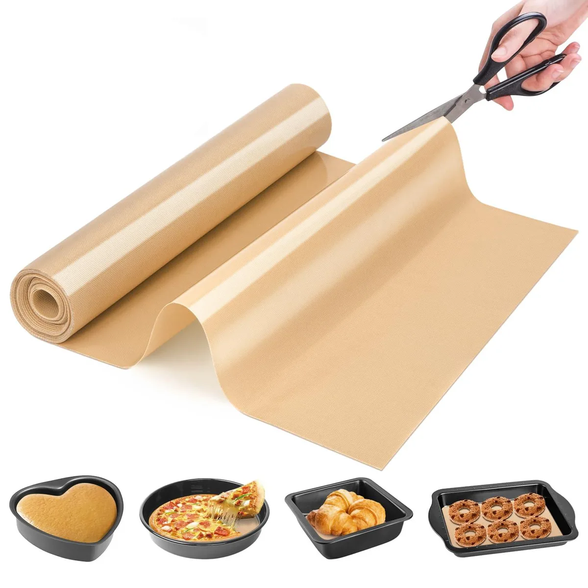Beige silicone baking mat roll, 12 inches wide by 6 feet long