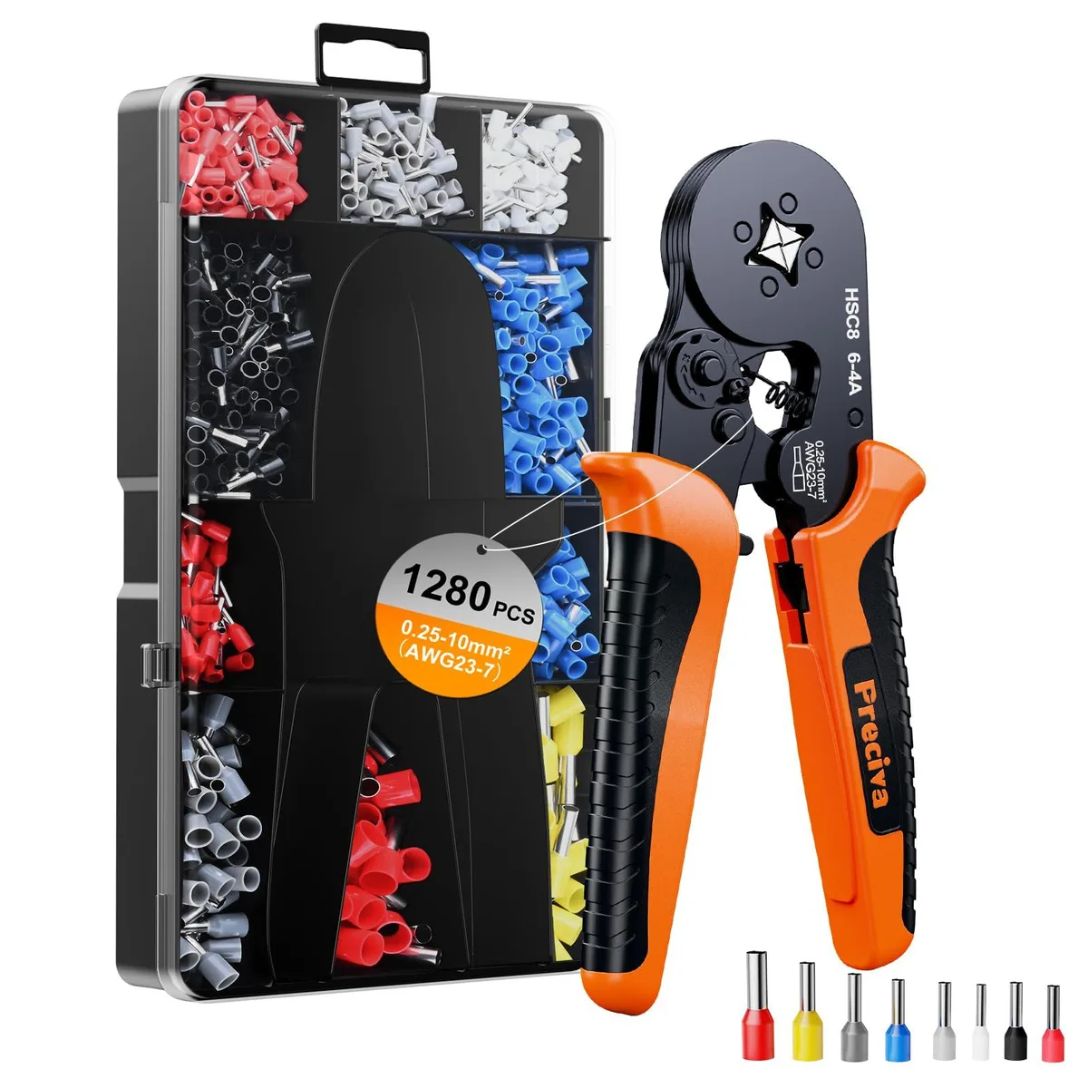 Klein Tools ratchet crimping kit with 1280 ferrules and mini stripper in case