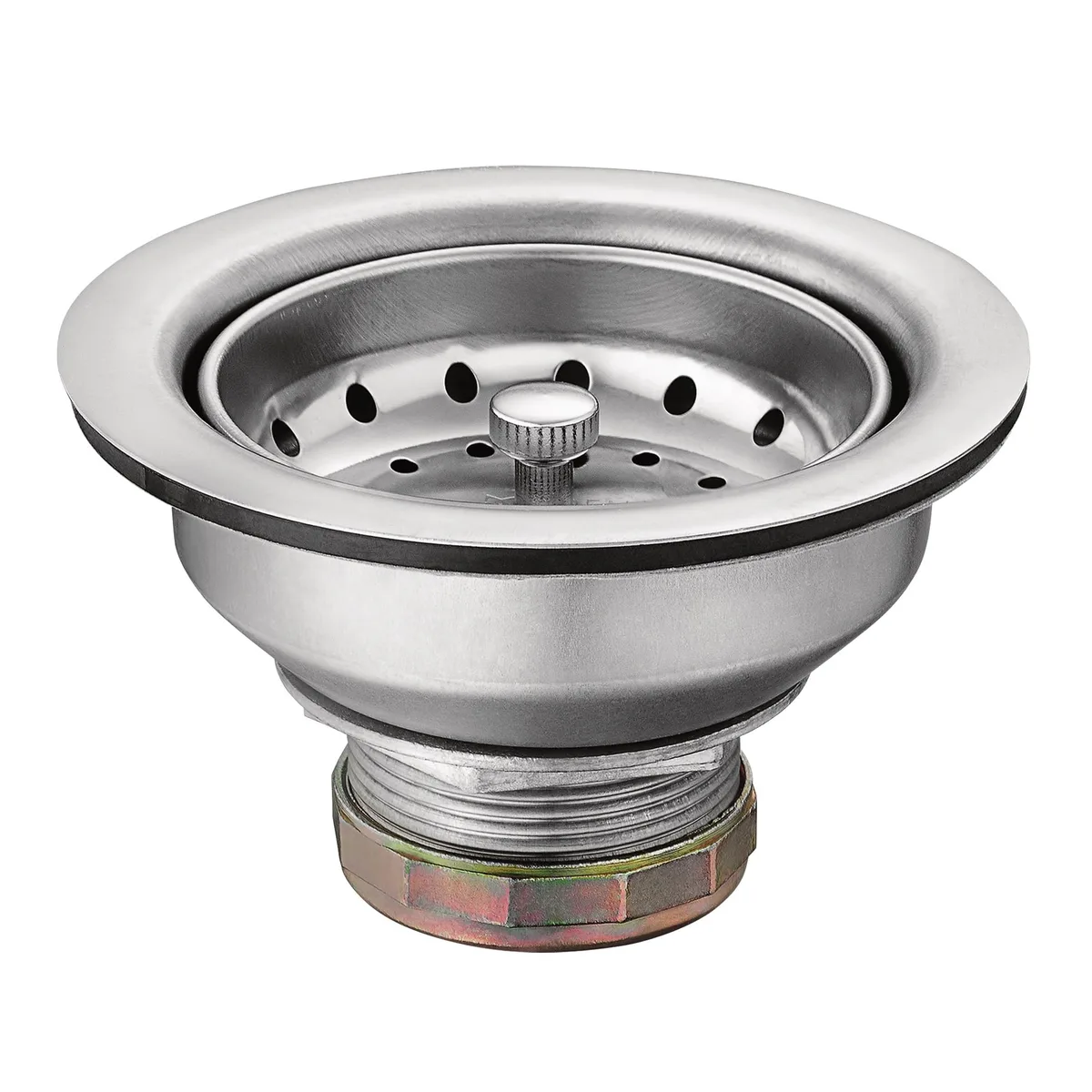 Stainless steel sink drain assembly with built-in strainer basket and lock nut