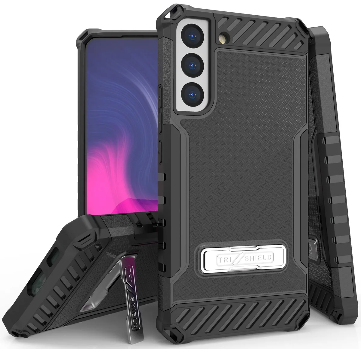 Nakedcellphone Nakedcellphone Tri-Shield Kickstand Case + Lanyard Strap Black for Galaxy S22 Plus 5G — product photo