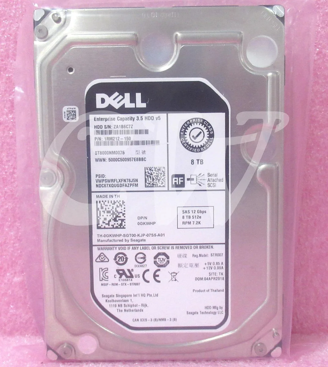 DELL DELL ST8000NM0075 8TB 7200RPM SAS 12Gbps 512MB 3.5in internal hard drive — product photo