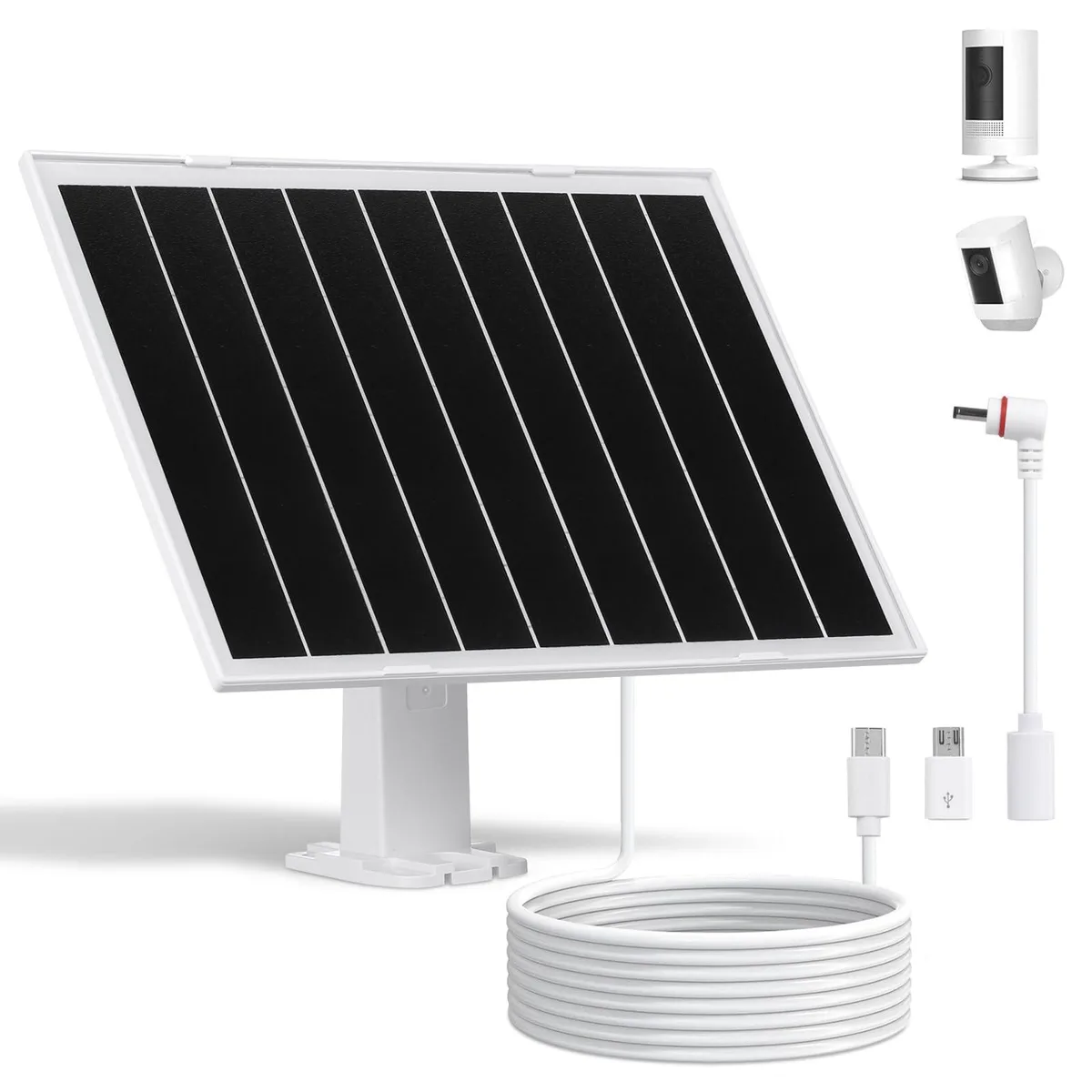 White rectangular solar panel with 360° bracket and 9.5ft cable