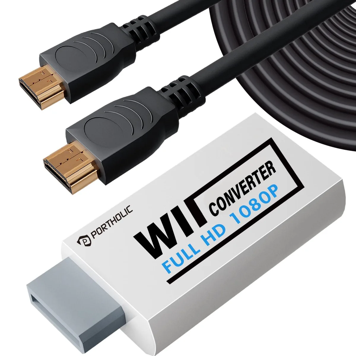  PORTHOLIC Wii001 Wii to HDMI Media Converter 1080P 5ft Cable 3.5mm Jack White — product photo