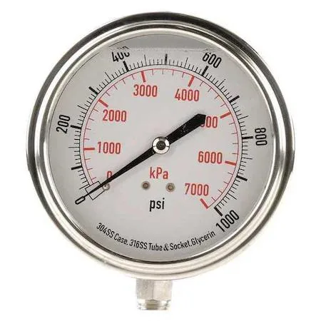 Value Brand Value Brand 3-1/2 in Liquid-Filled Pressure Gauge 0-1000 psi 0-7000 kPa 304 Stainless Steel — product photo