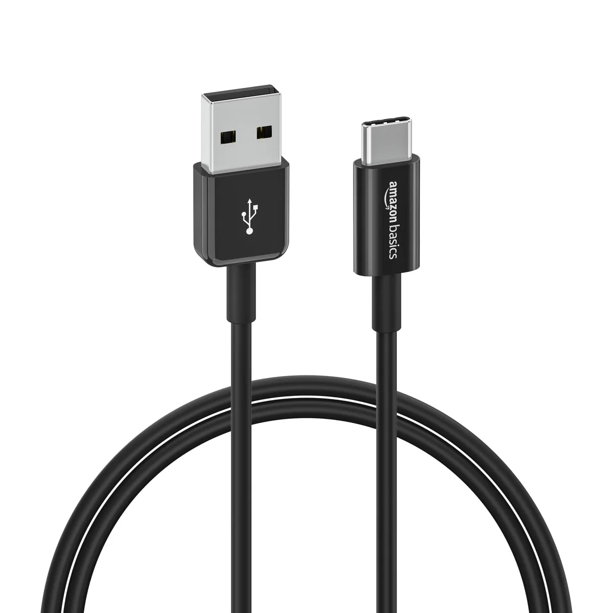 Black USB-C to USB-A cable, 3 ft, male-to-male connectors
