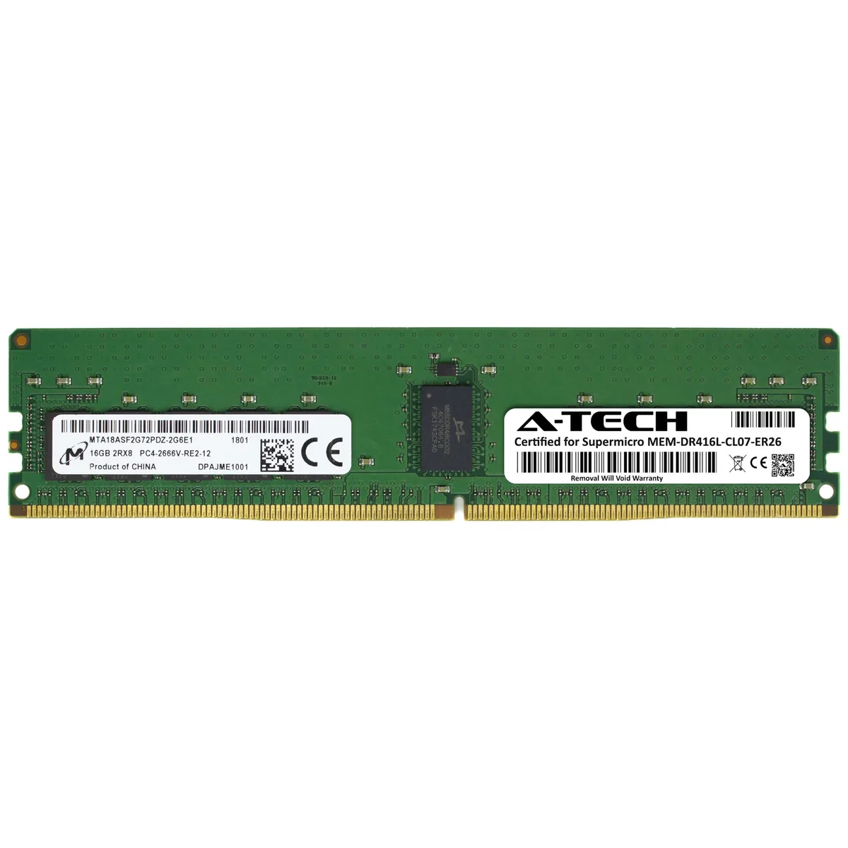 A-Tech A-Tech 16GB DDR4 2666MHz CL19 2Rx8 ECC RDIMM 288-Pin Server Memory — product photo