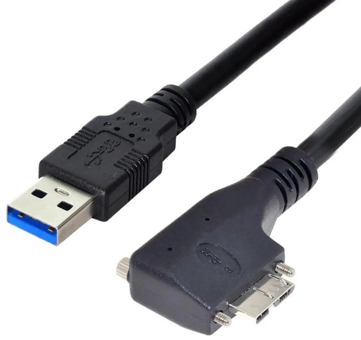 Blue Micro USB 3.0 extension cable, 1.2m, 90 degree left angled connector with panel mount screws