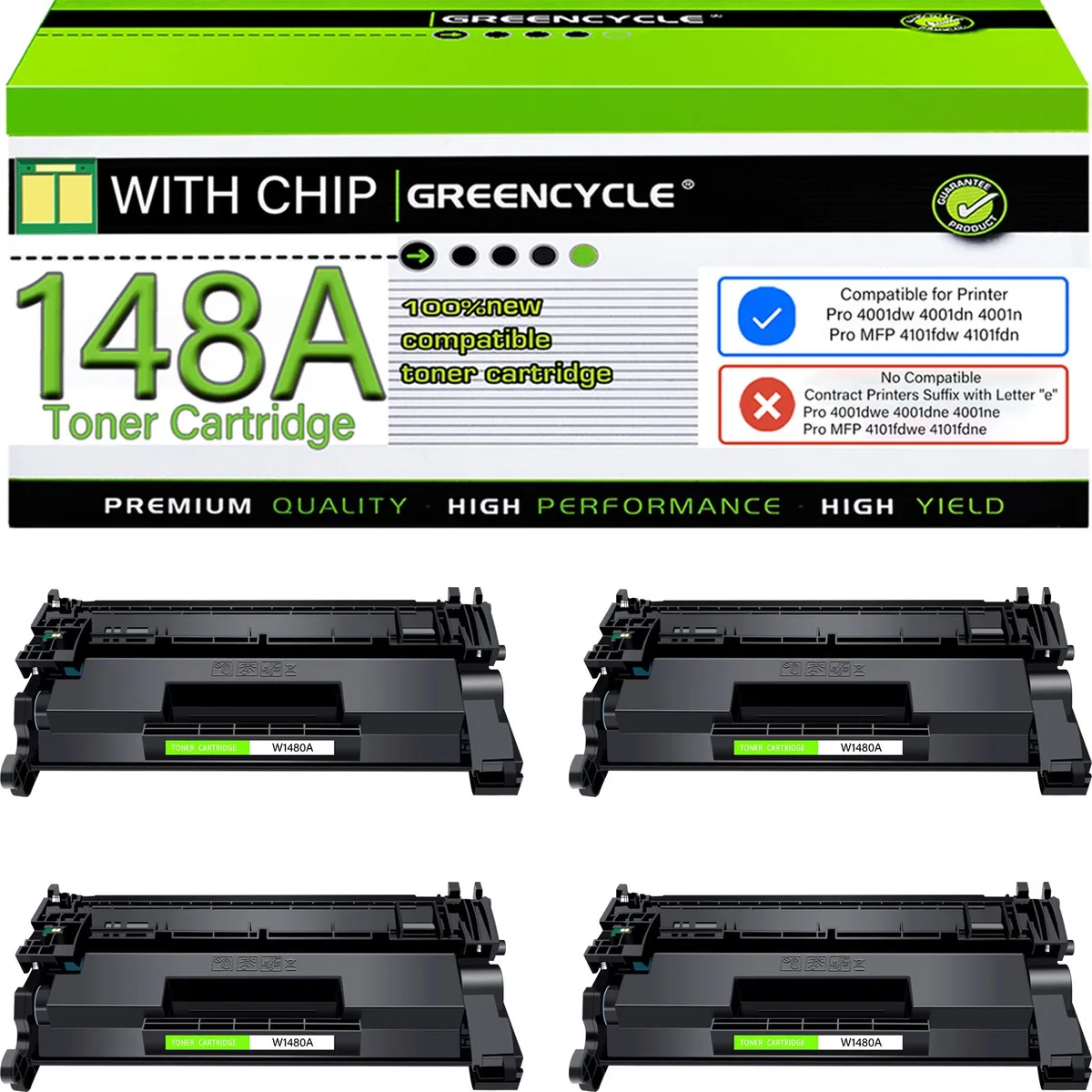 GREENCYCLE GREENCYCLE W1480A Black Toner Cartridge 4-Pack 2900 Pages — product photo