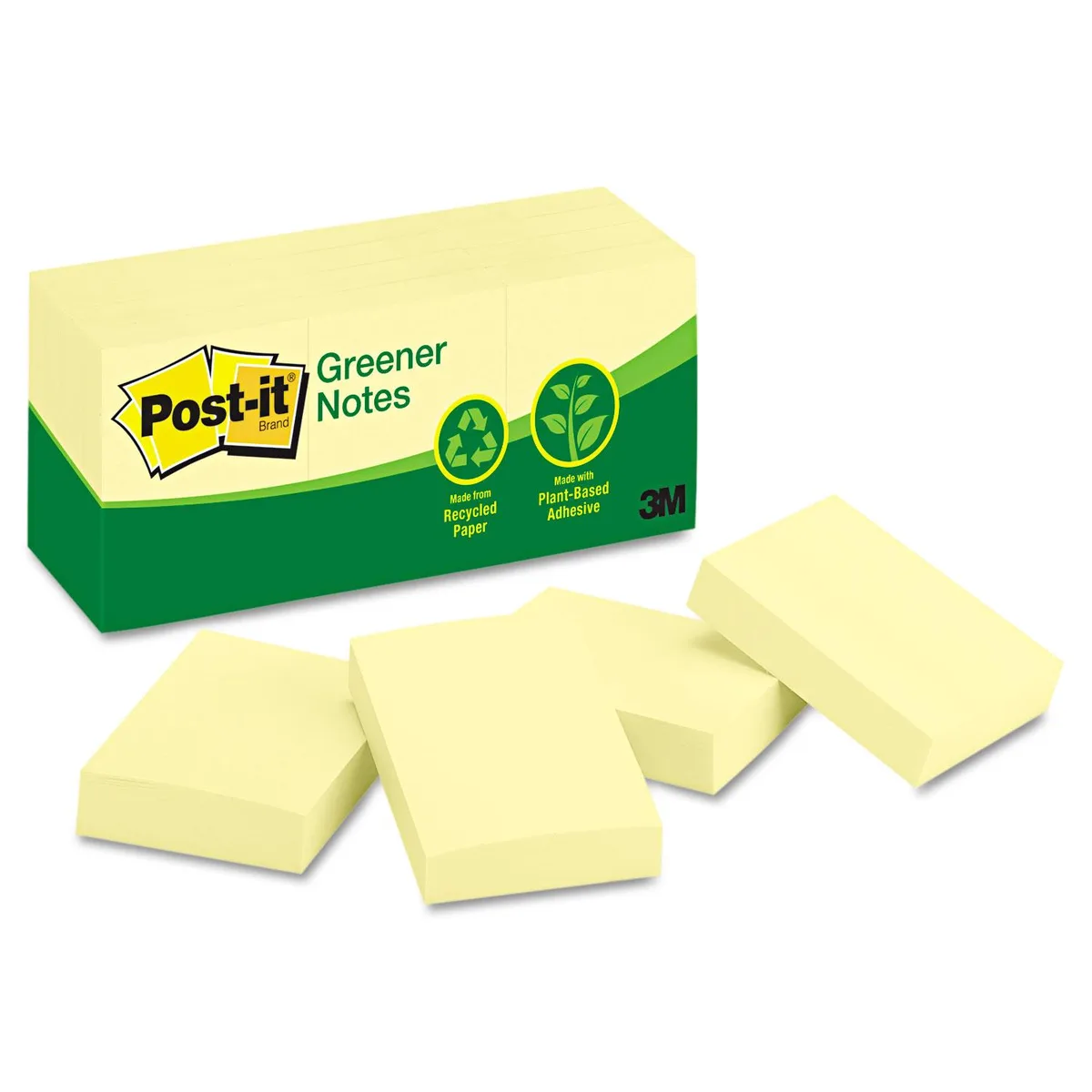 Pack of twelve canary yellow sticky note pads, each pad rectangular and paper thin