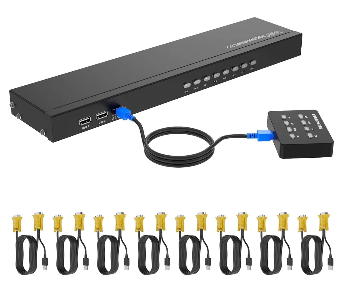suranus suranus VGA KVM Switch 8 Port Rackmount with 8 Cables, 4 USB Hubs, Wired Selector — product photo