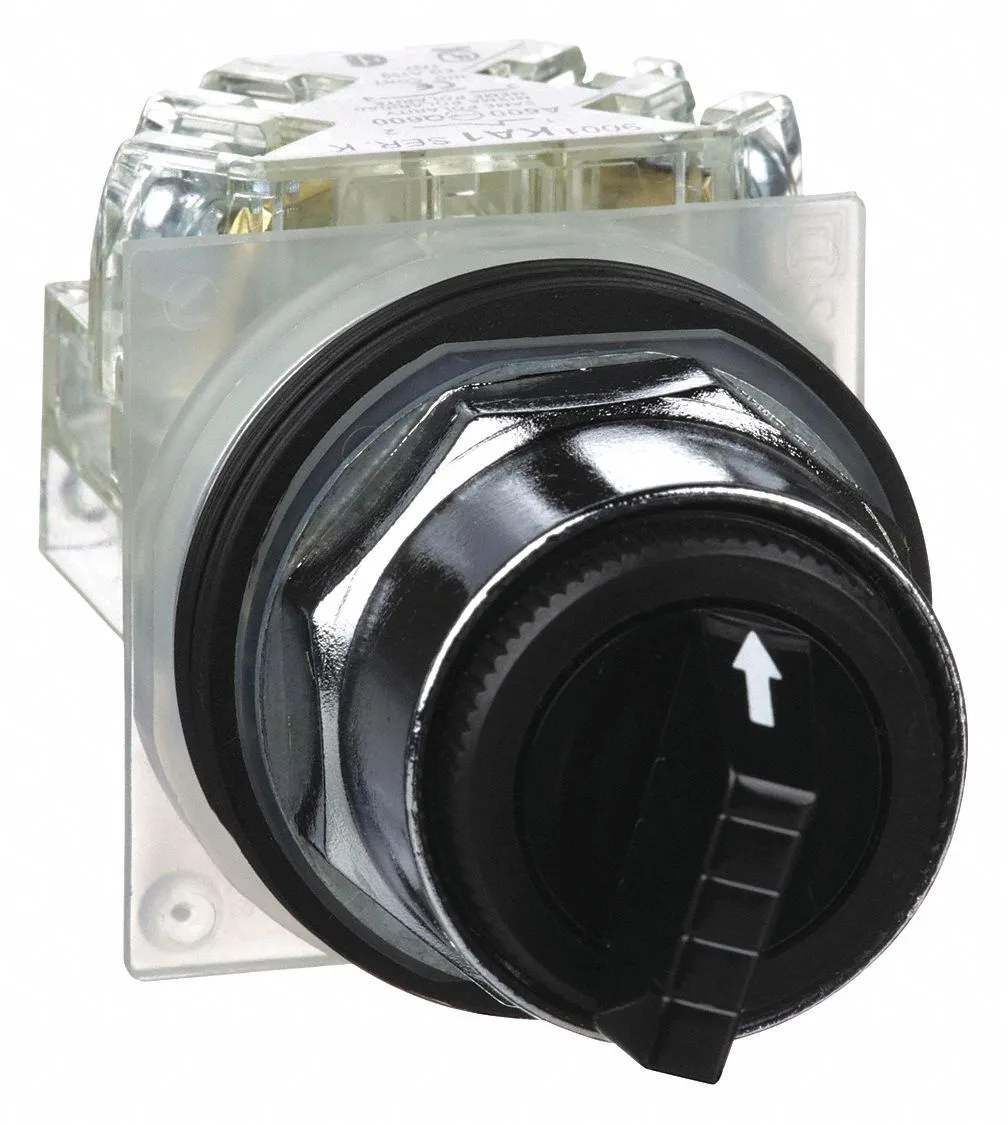 Schneider Electric 30 mm black selector switch with chrome bezel and lever operator
