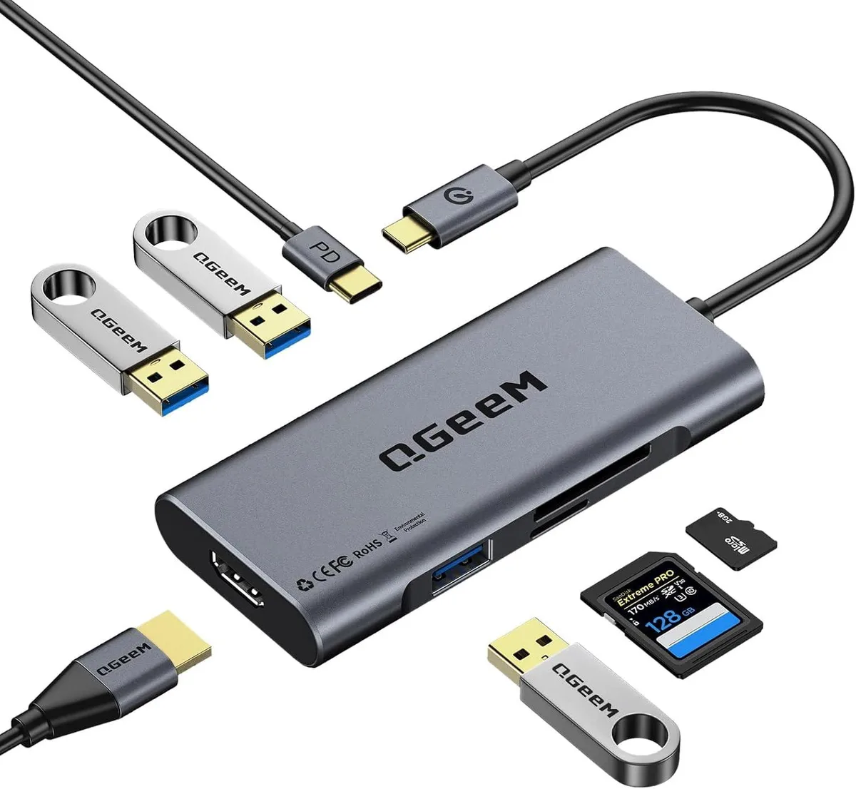 MCHOSE MCHOSE 7-in-1 USB-C Hub 4K@30Hz 100W PD Grey — product photo