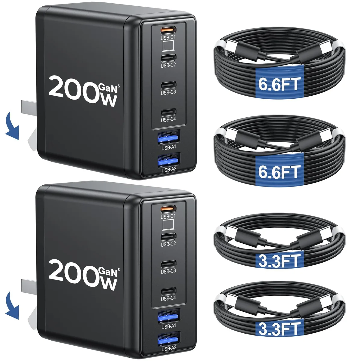  Lcssio 2 Pack 200W 6-Port USB-C Wall Charger Black — product photo