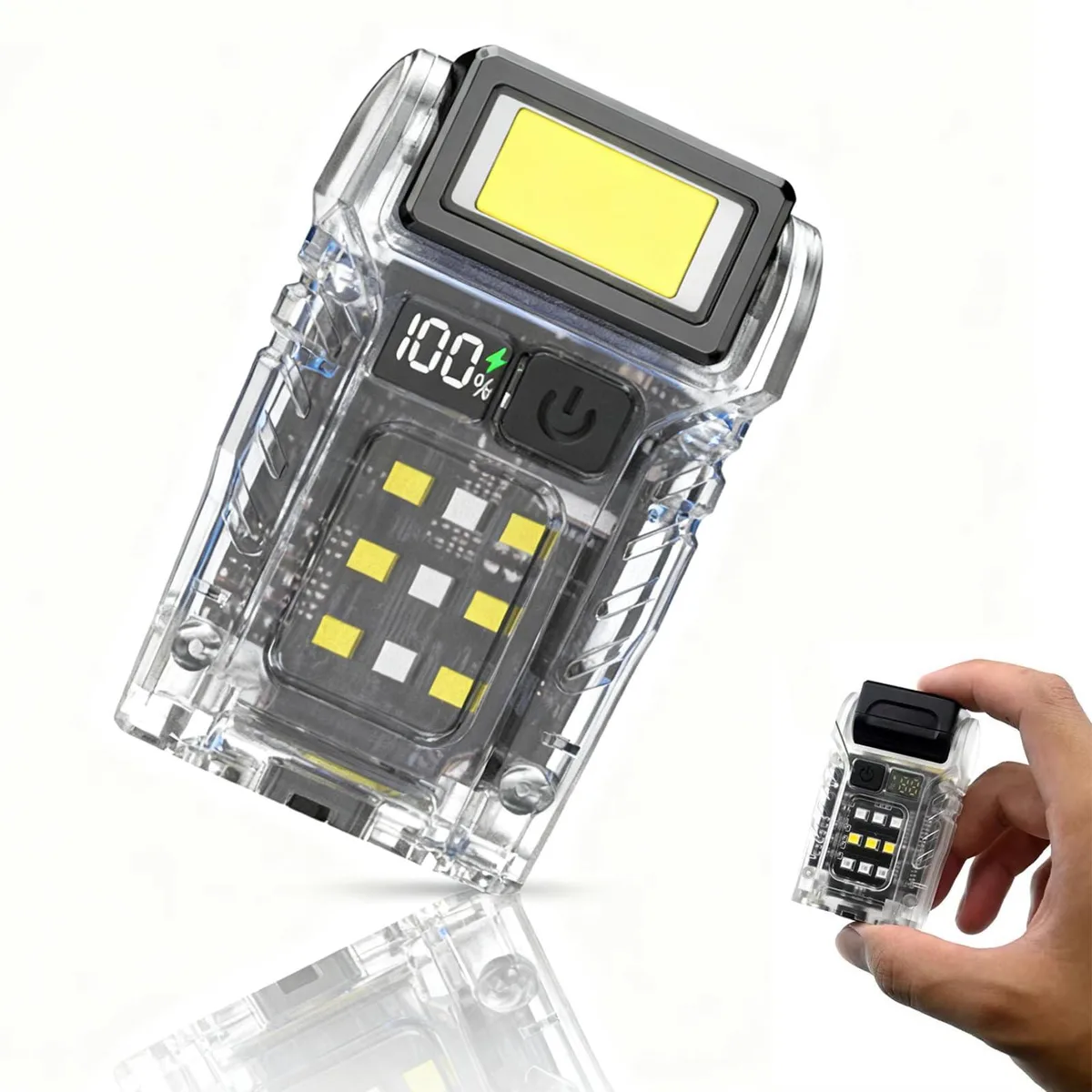 Transparent green mini flashlight with magnetic tail and pocket clip