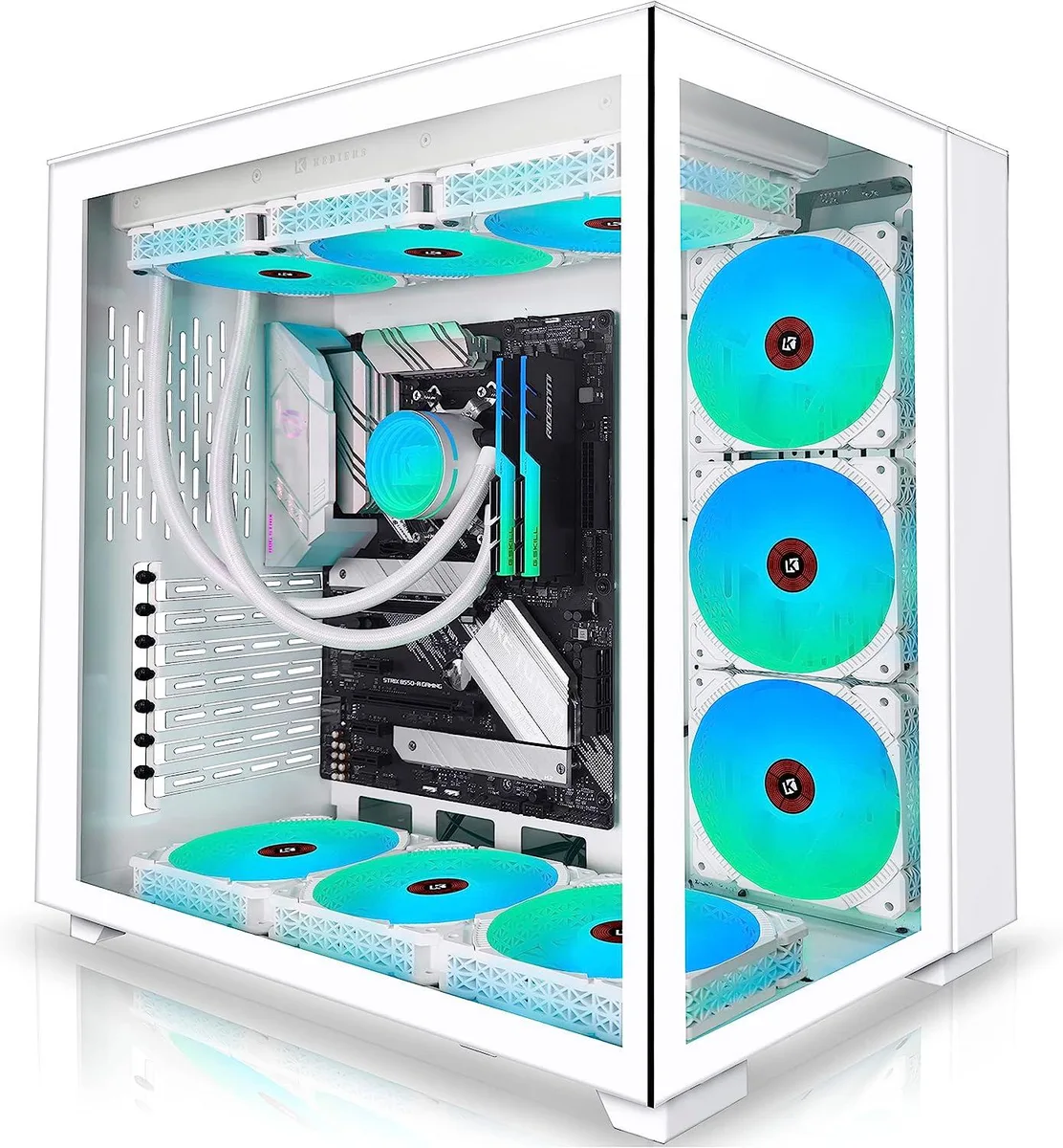 Corn Electronics Corn Electronics Dual-Chamber Mid-Tower PC Case White 9 ARGB Fans — product photo