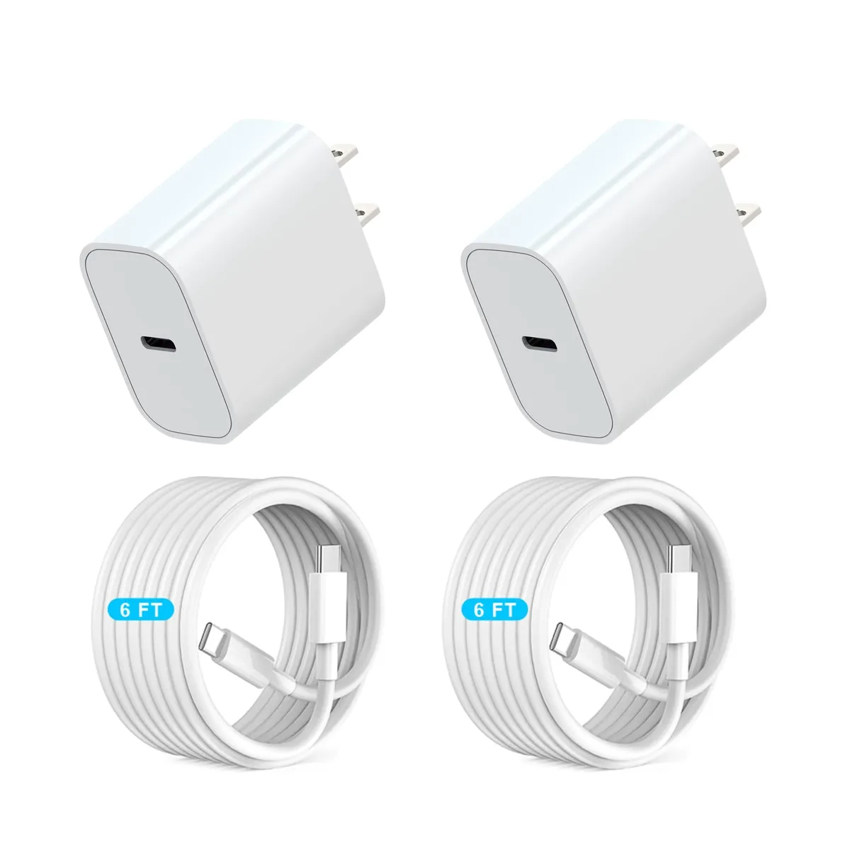 KEHIPI KEHIPI CA-15T 20W USB-C charger 2-pack 6ft cable — product photo