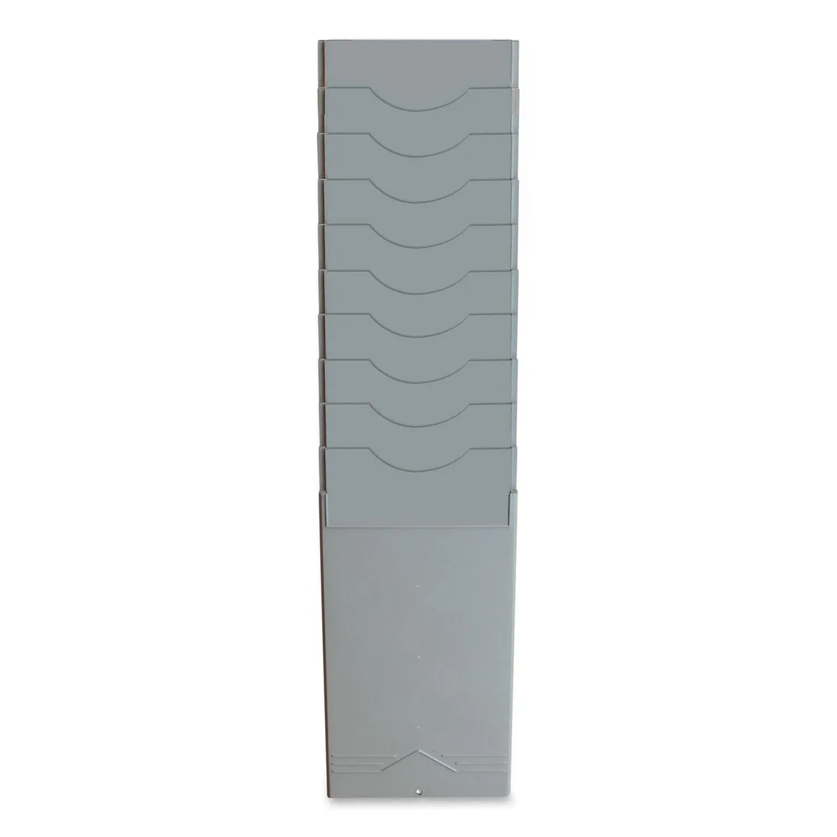 Light gray plastic rack with ten card pockets, wall-mountable
