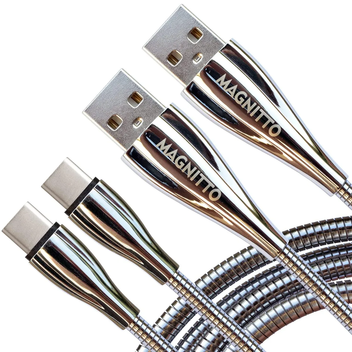 Orange 3 ft USB-A to USB-C cable with metal braided finish