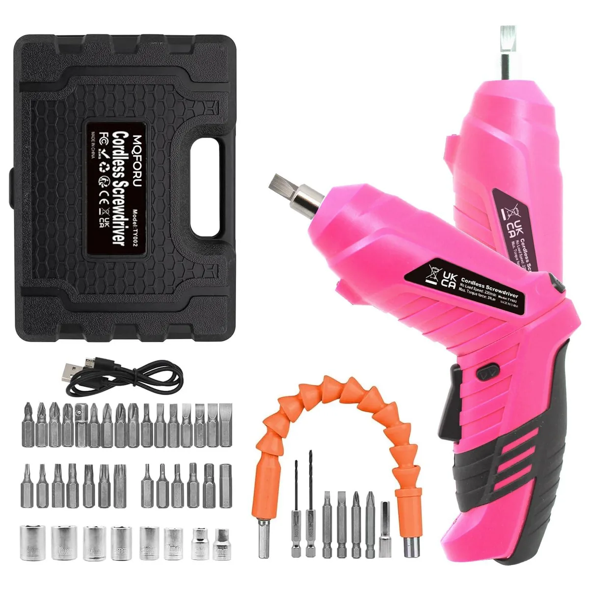  MQFORU Pink Cordless Screwdriver Set 3.6V 47pcs 3.5Nm 250RPM 1.1kg — product photo