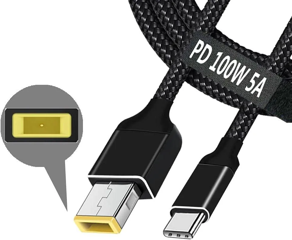 USB-C male to yellow square slim tip cable, 6.5ft, black finish