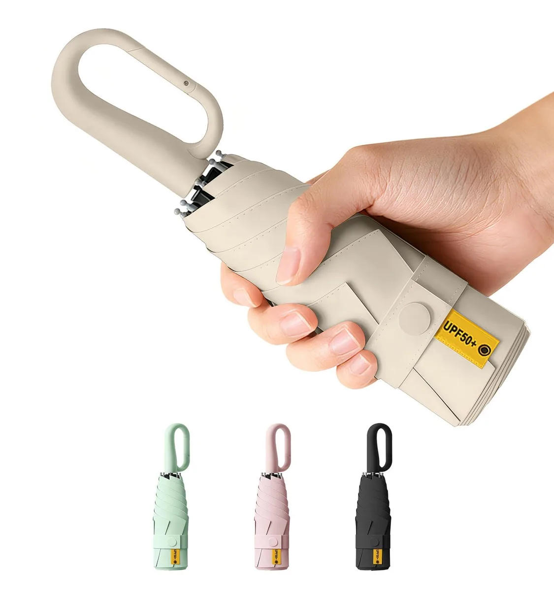Mucat Travel Umbrella Carabiner Handle 5-Fold Beige — product photo
