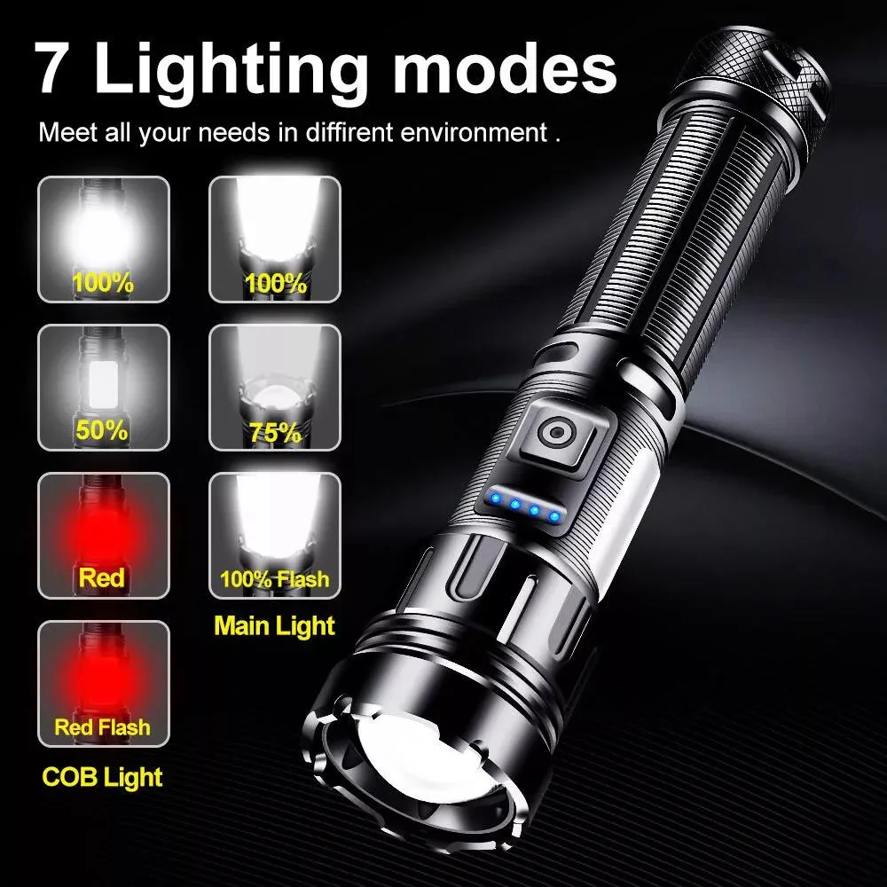 NShi NShi LED Flashlight USB-C 1000000 Lumens 800m IPX5 7 Modes COB Side Light Black 190g — product photo