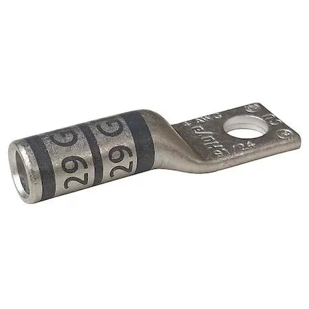 Copper compression lug with single 1/4 inch stud hole, long barrel, gray finish