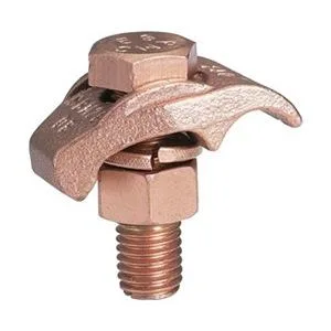 Copper grounding clamp for 4 AWG wire, 1.5 inch bar, UL467 listed