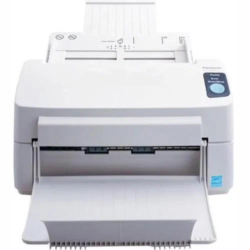 Compact Panasonic document scanner, matte grey finish, 75-sheet ADF tray open
