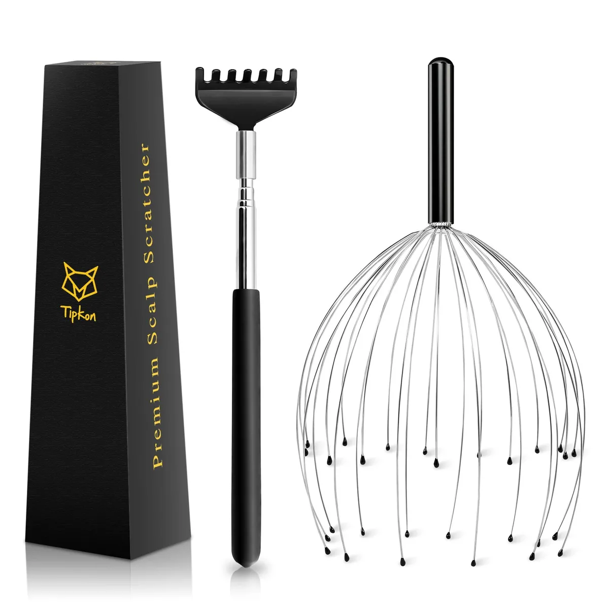 Black handheld massager with 28 flexible fingers, 10.2 inches long