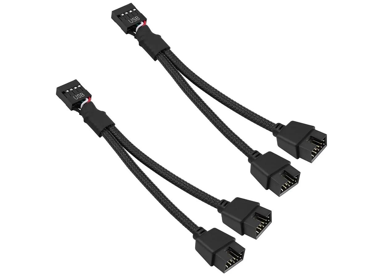 RIITOP RIITOP USB 2.0 9Pin Female to Dual 9Pin Male Extension Cable 2Pack Black — product photo