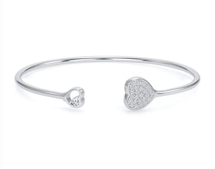 MST MST 925 Sterling Silver Two-Heart Cuff Bracelet Rhodium Plated Cubic Zirconia — product photo