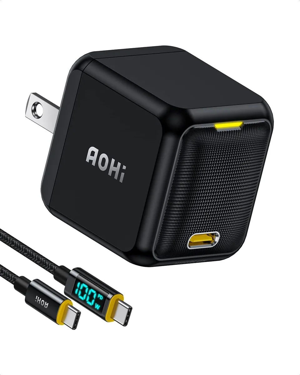 Kenuco Kenuco 65W PD USB-C GaN+ Magcube AC Adapter with 4ft LED Display Cable Black — product photo