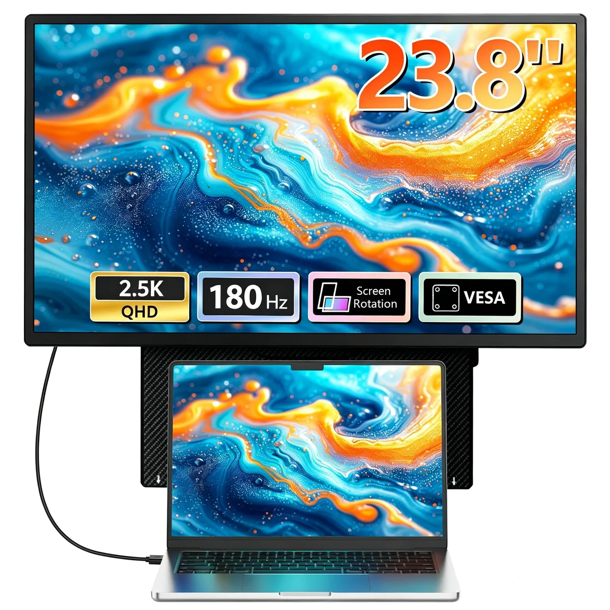 Laptomo Laptomo 23.8" 2.5K QHD 180Hz portable gaming monitor with kickstand, built-in speakers, USB-C — product photo