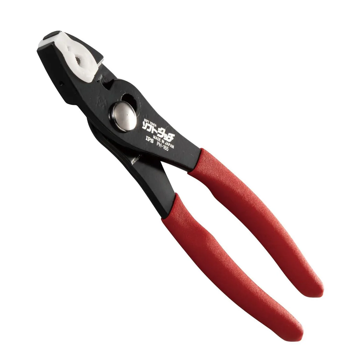 Black combination pliers with soft resin jaw pads and PVC handles, 165mm overall length