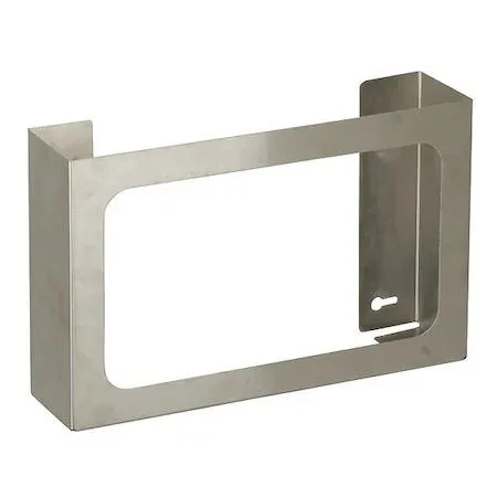 Stainless steel wall-mounted dispenser holding three glove boxes horizontally, silver finish