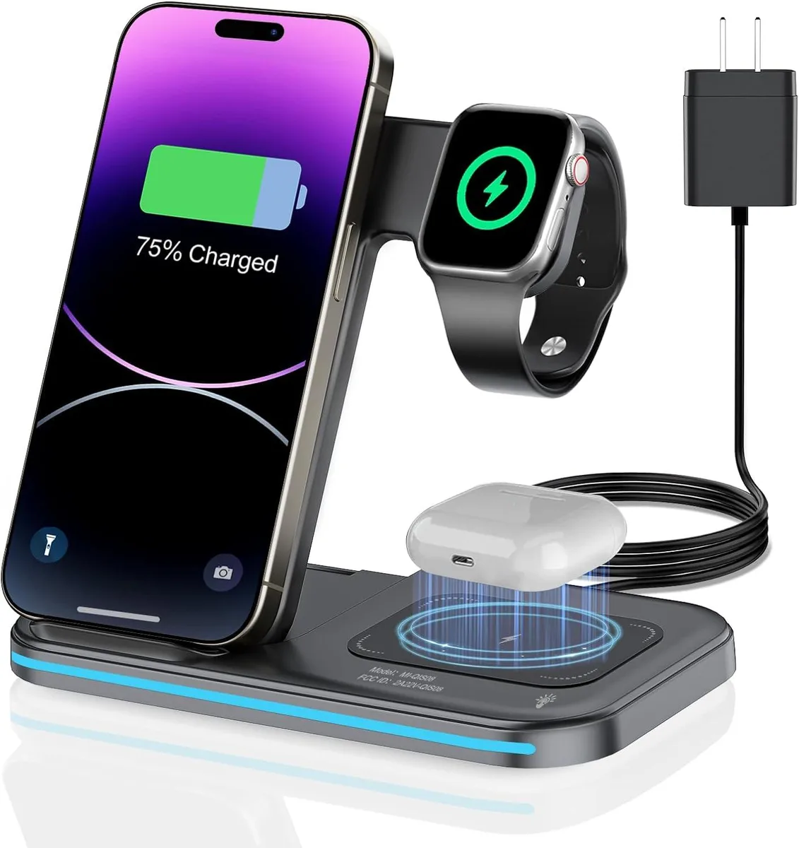 FLEANE FLEANE 3-in-1 Wireless Charger Foldable Stand for iPhone 16 15 14 13 Pro Max Watch AirPods Pro 2 18W 7.1 oz — product photo