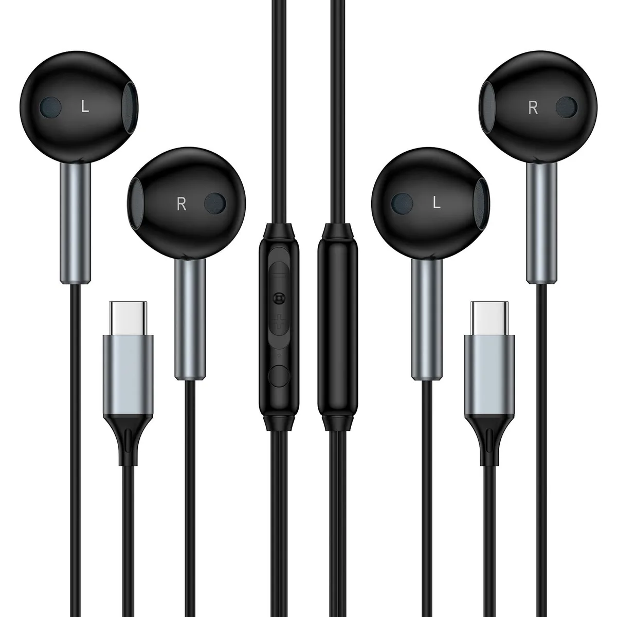  ABCPOW M60 USB-C Wired Earbuds 2-Pack Black 14.2mm — product photo