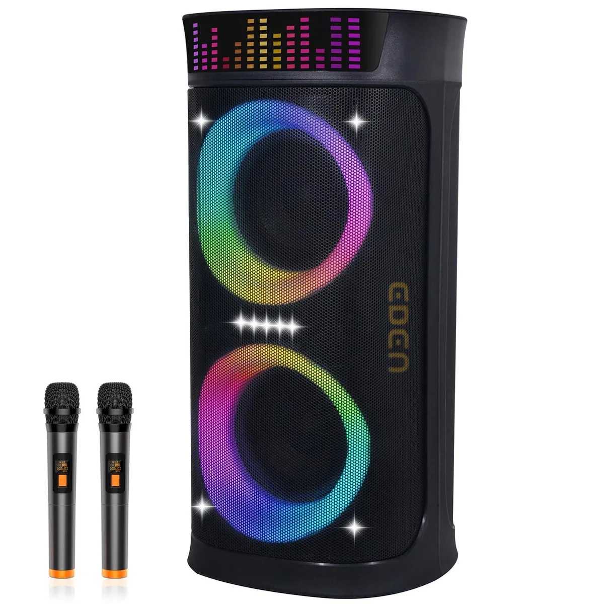Tall column Bluetooth speaker with dual 6.5 inch woofers and RGB light column
