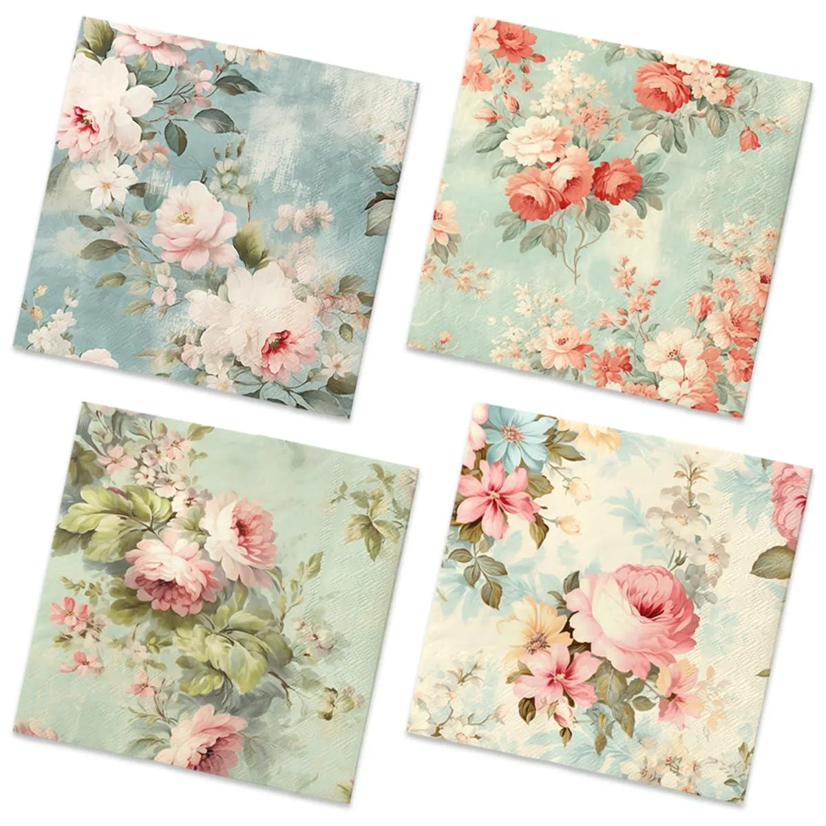 Stack of 40 pink and white floral paper napkins 13 x 13 inches