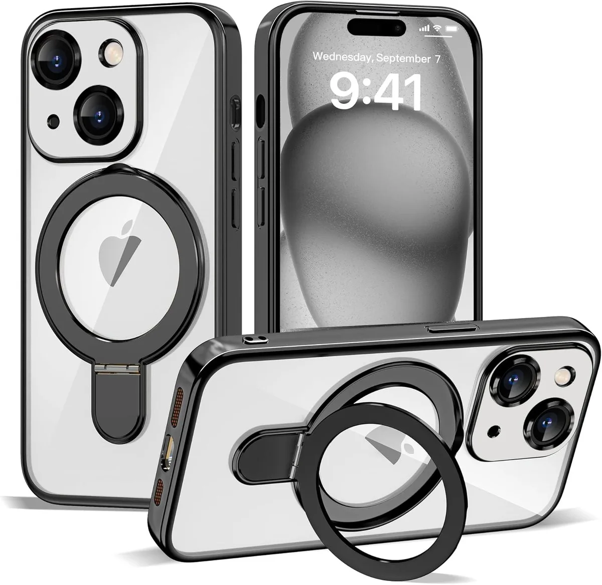 BONAEVER BONAEVER iPhone 15 6.1" Case Black Magnetic Ring Stand — product photo