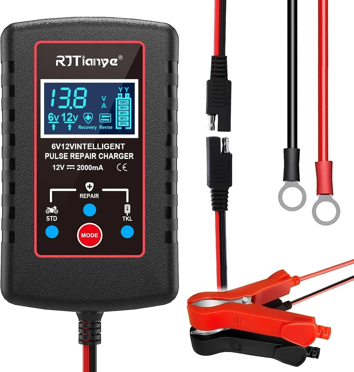 BFKK BFKK Upgraded 2Amp 6V/12V Smart Battery Charger Maintainer car electronics accessory — product photo